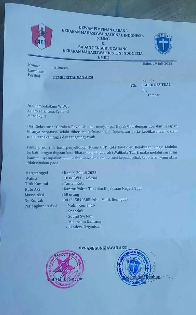 Ada Apa Aksi Demo GMKI Dan GMNI Soal CBP Tak Direspon Polres Tual Serta